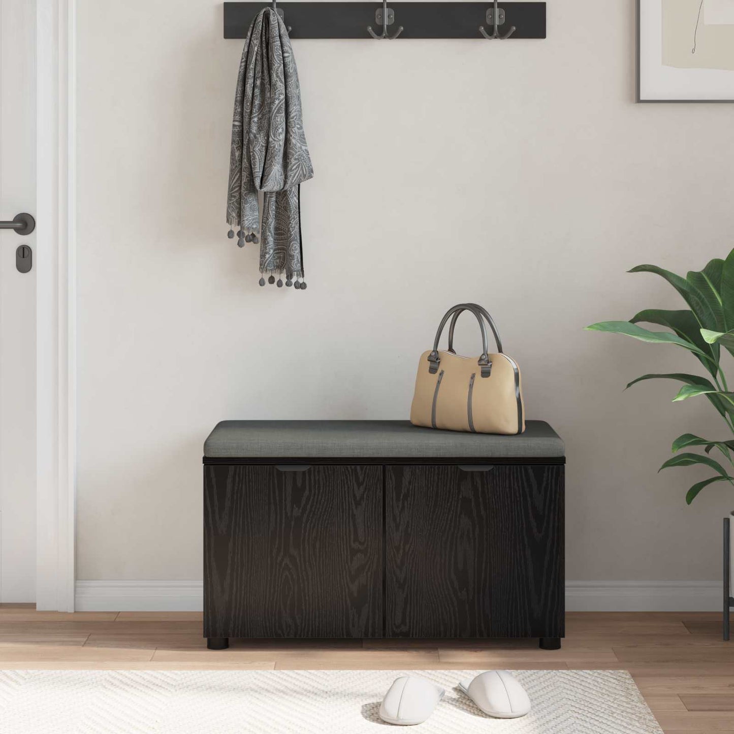 vidaXL Hall Bench Black Oak 80 x 38 x 46 cm Engineered Wood and Fabric