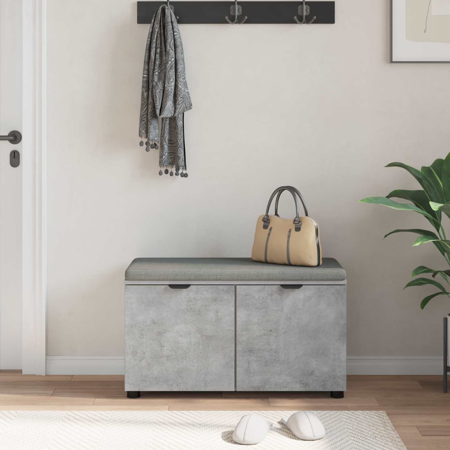 vidaXL Hall Bench with Cushion with Door Concrete Grey 80 x 38 x 46 cm