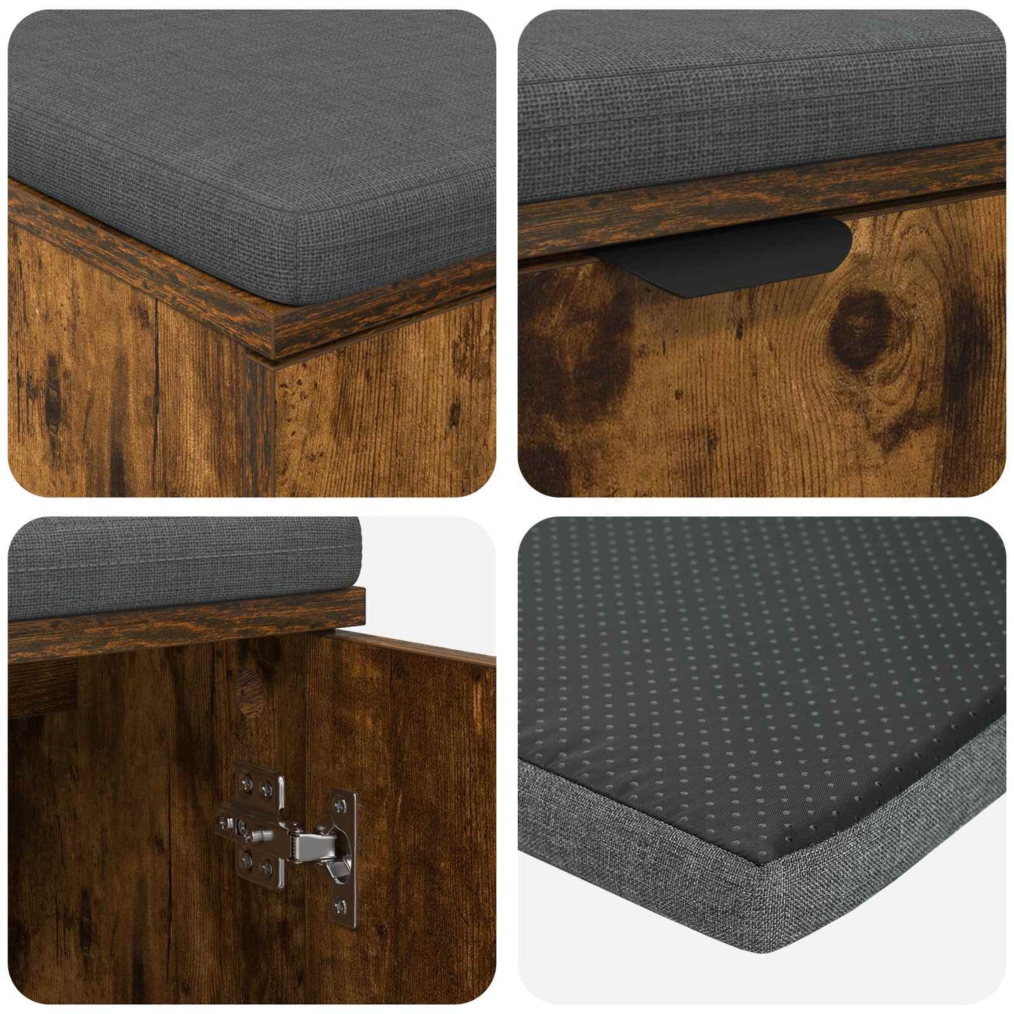 vidaXL Hall Bench with Cushion with Shelf Smoked Oak 80 x 38 x 46 cm