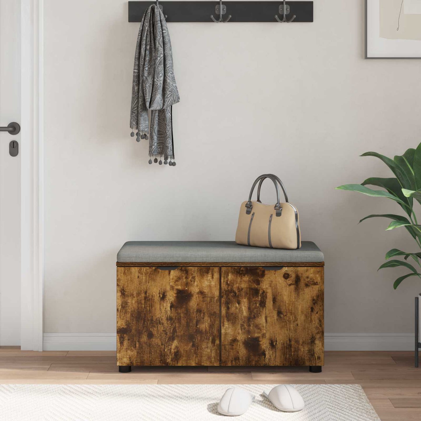 vidaXL Hall Bench with Cushion with Shelf Smoked Oak 80 x 38 x 46 cm