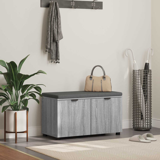 vidaXL Hall Bench with Cushion with Shelf Grey Sonoma 80 x 38 x 46 cm