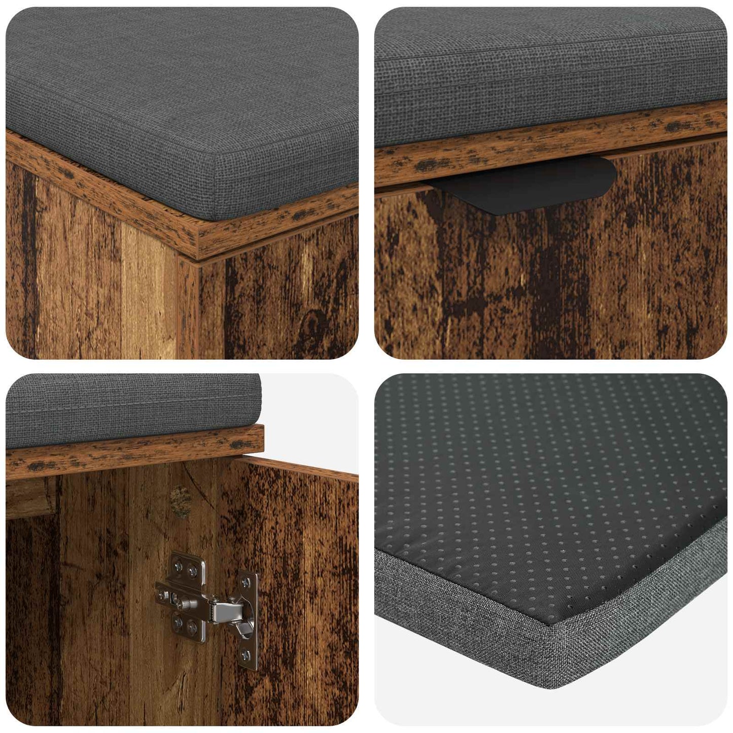 vidaXL Hall Bench Old Wood 80 x 38 x 46 cm Engineered Wood and Fabric