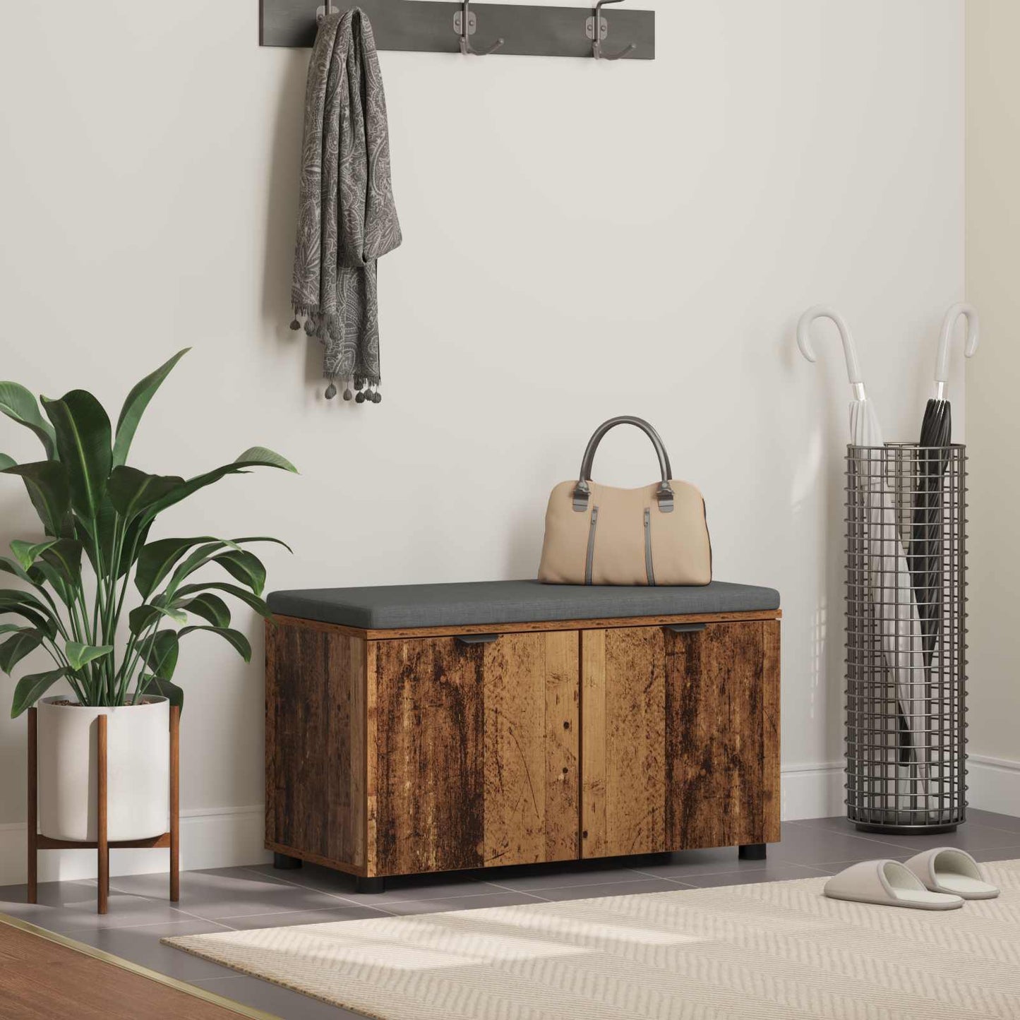 vidaXL Hall Bench Old Wood 80 x 38 x 46 cm Engineered Wood and Fabric
