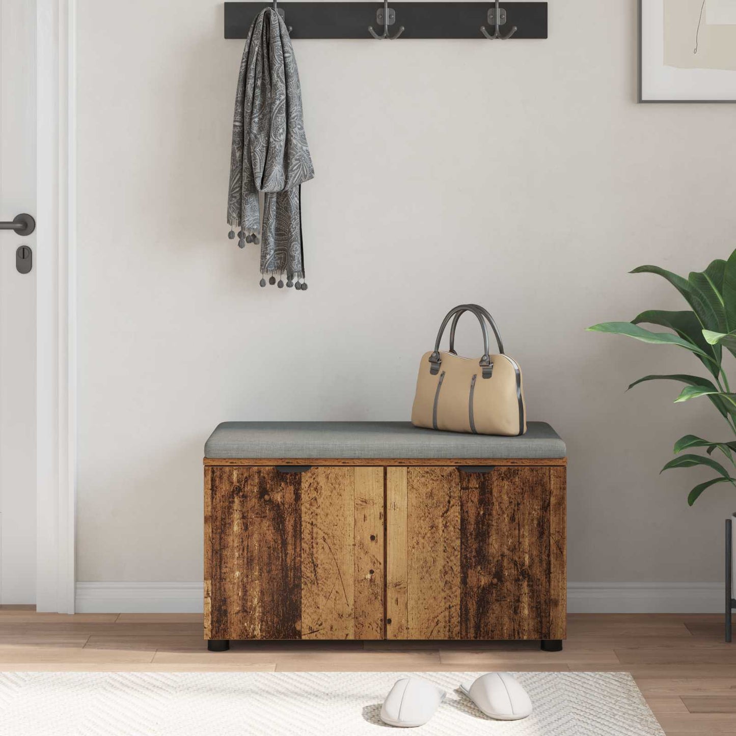 vidaXL Hall Bench Old Wood 80 x 38 x 46 cm Engineered Wood and Fabric