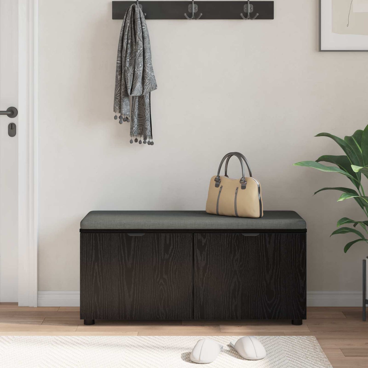 vidaXL Hall Bench with Cushion with Shelf Black Oak 100 x 38 x 46 cm