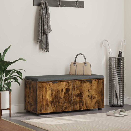 vidaXL Hall Bench with Cushion with Shelf Smoked Oak 100 x 38 x 46 cm