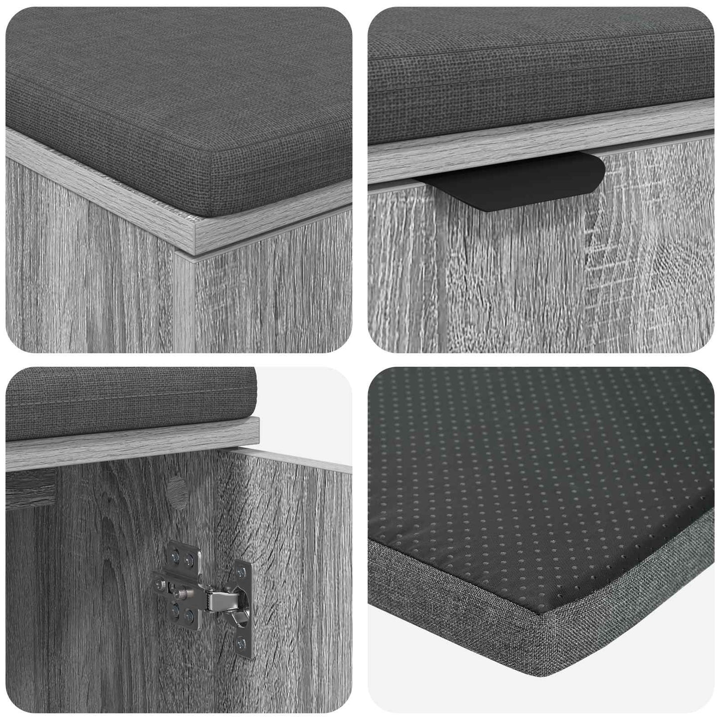 vidaXL Hall Bench with Cushion with Door Grey Sonoma 100 x 38 x 46 cm