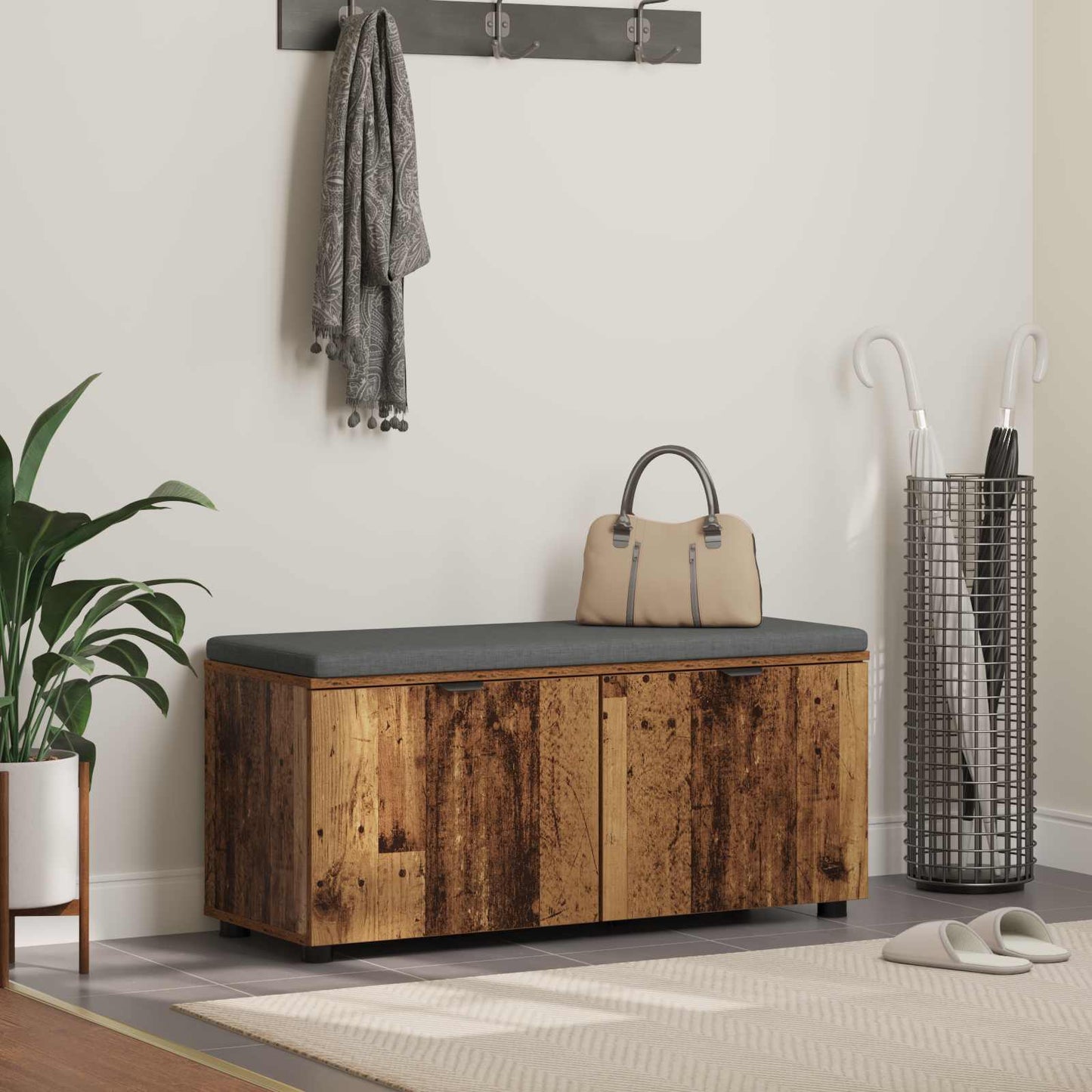 vidaXL Hall Bench Old Wood 100 x 38 x 46 cm Engineered Wood and Fabric