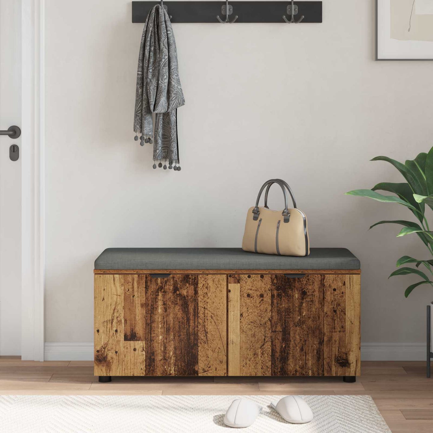 vidaXL Hall Bench Old Wood 100 x 38 x 46 cm Engineered Wood and Fabric