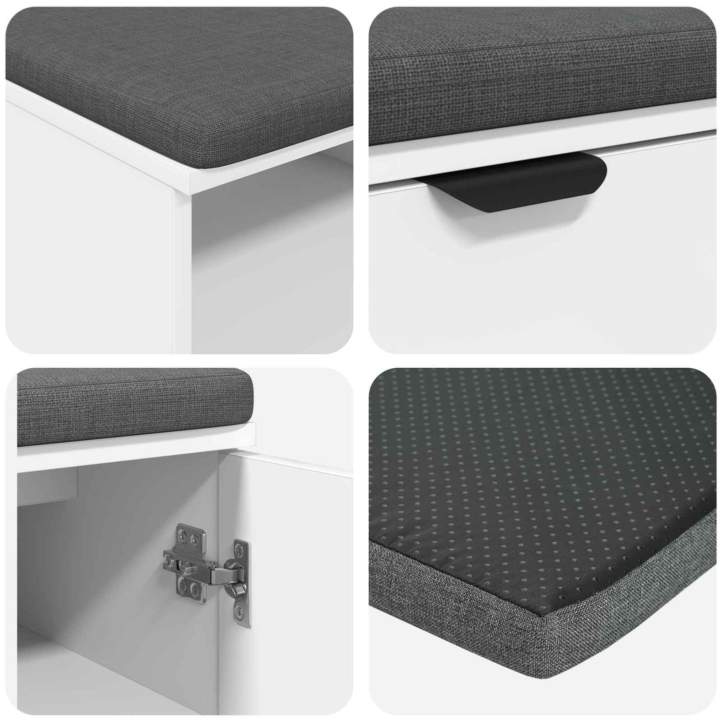 vidaXL Hall Bench White 60 x 38 x 46 cm Engineered Wood and Fabric