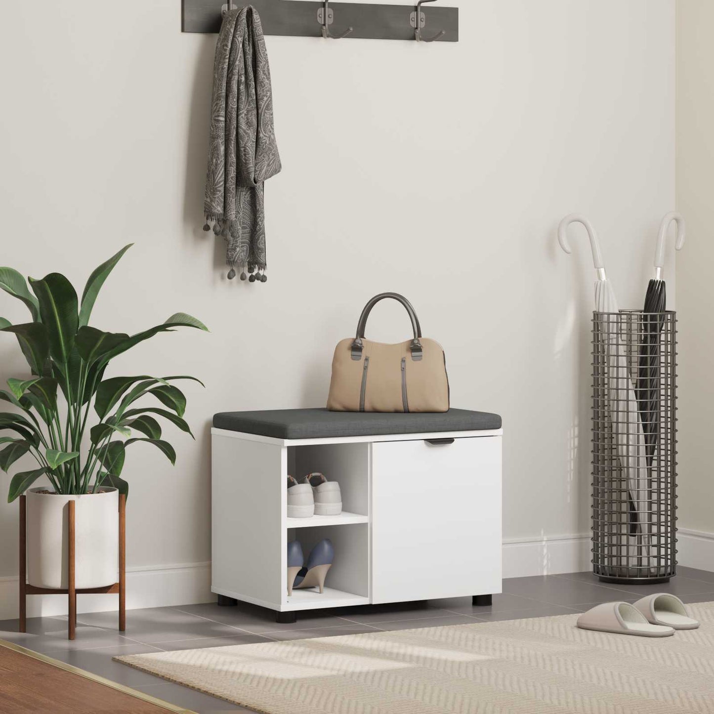 vidaXL Hall Bench White 60 x 38 x 46 cm Engineered Wood and Fabric