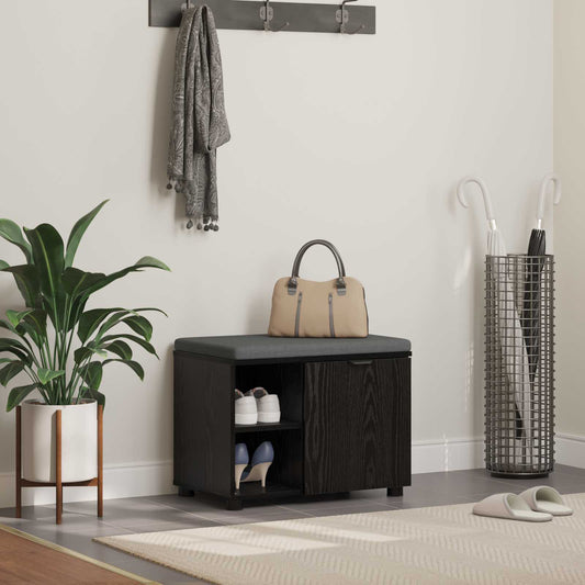 vidaXL Hall Bench Black Oak 60 x 38 x 46 cm Engineered Wood and Fabric