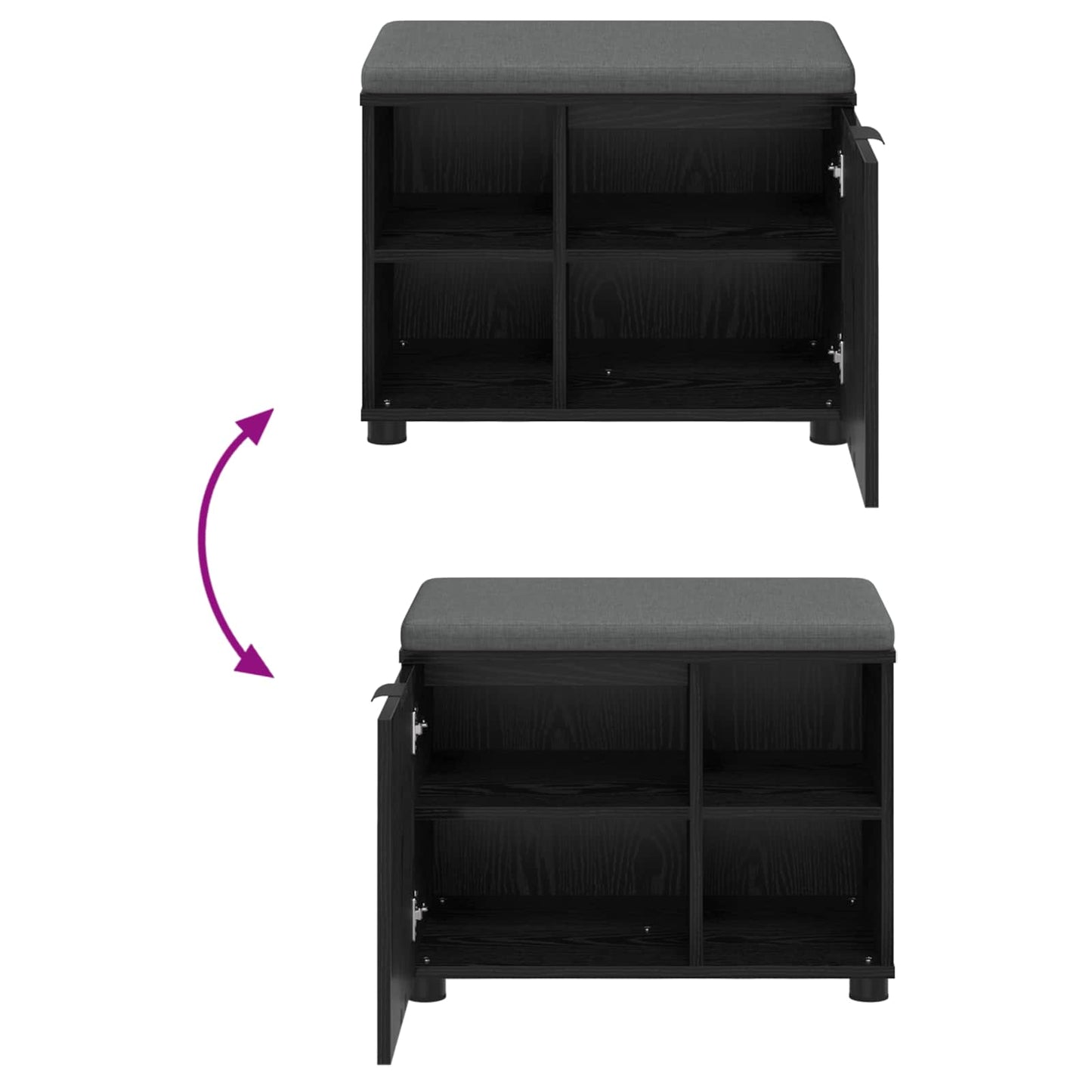 vidaXL Hall Bench Black Oak 60 x 38 x 46 cm Engineered Wood and Fabric