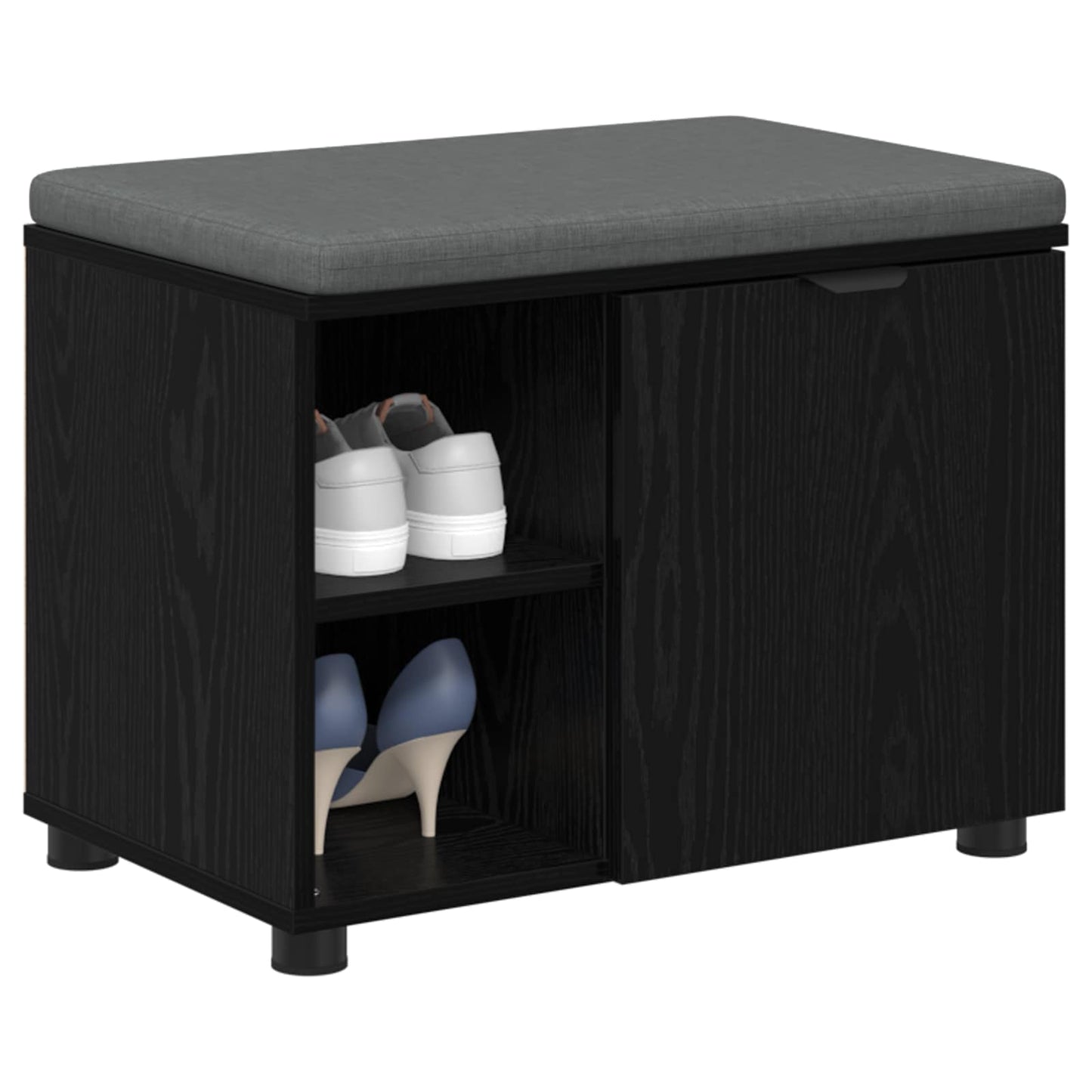 vidaXL Hall Bench Black Oak 60 x 38 x 46 cm Engineered Wood and Fabric