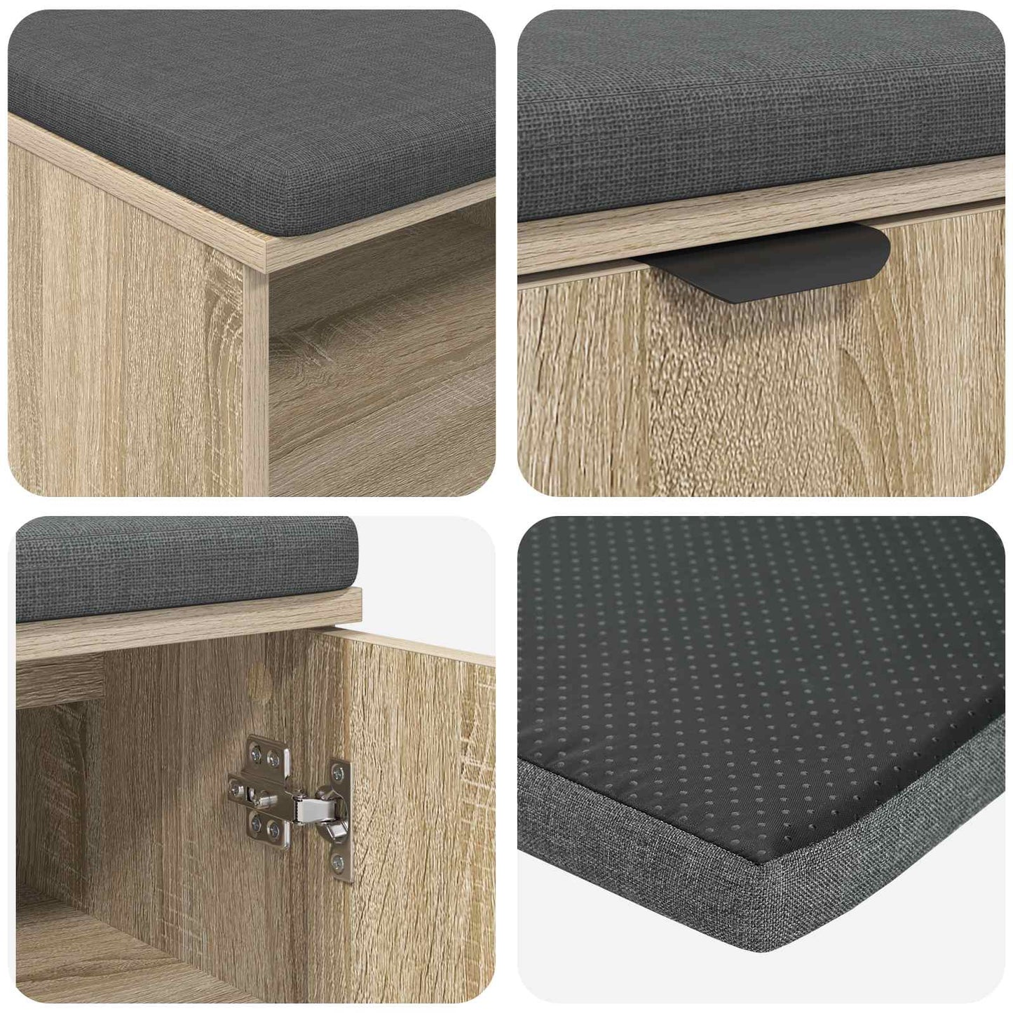 vidaXL Hall Bench with Cushion with Shelf Sonoma Oak 60 x 38 x 46 cm