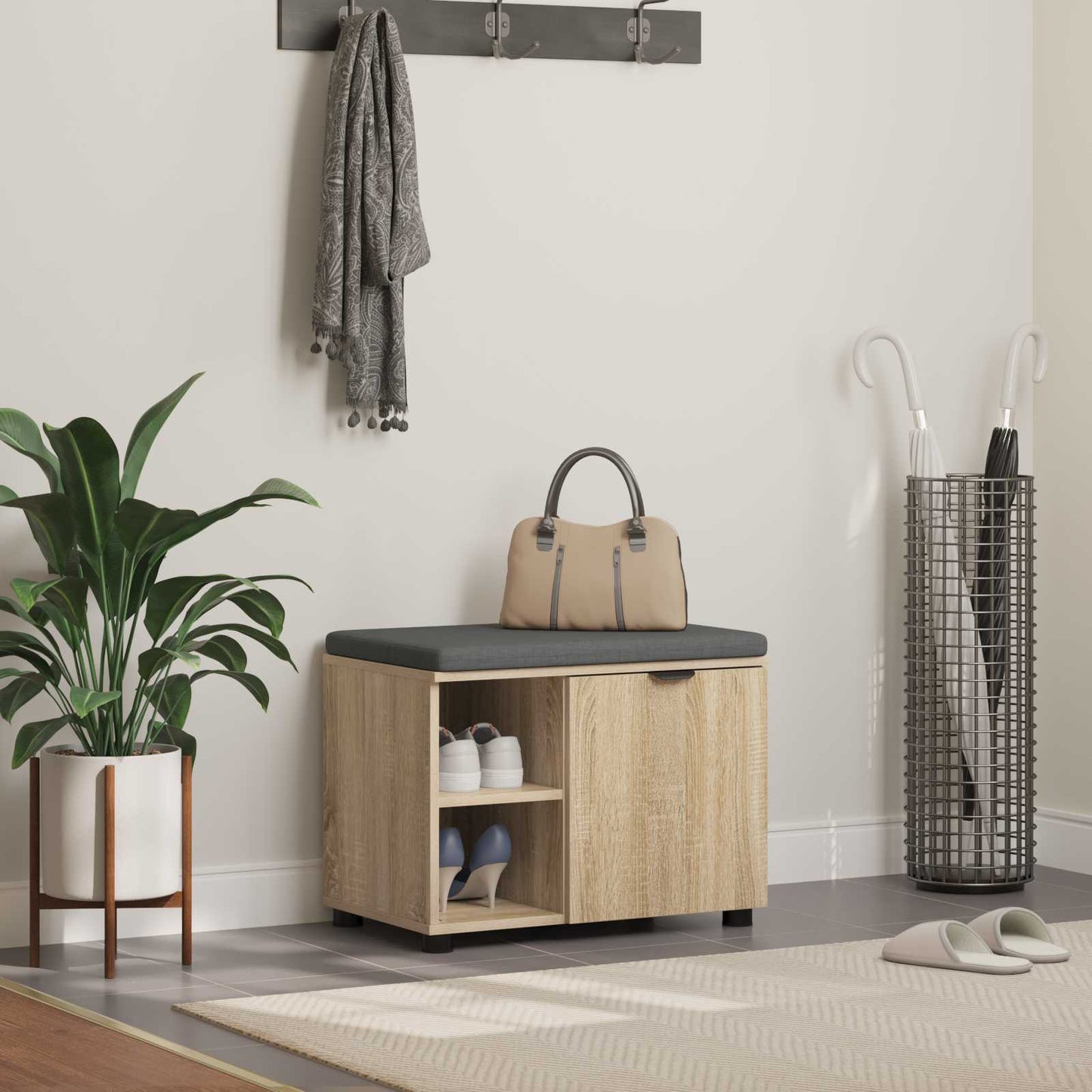 vidaXL Hall Bench with Cushion with Shelf Sonoma Oak 60 x 38 x 46 cm