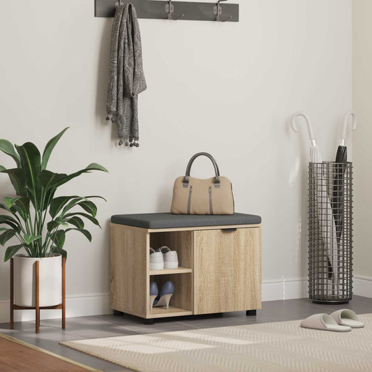 vidaXL Hall Bench with Cushion with Shelf Sonoma Oak 60 x 38 x 46 cm