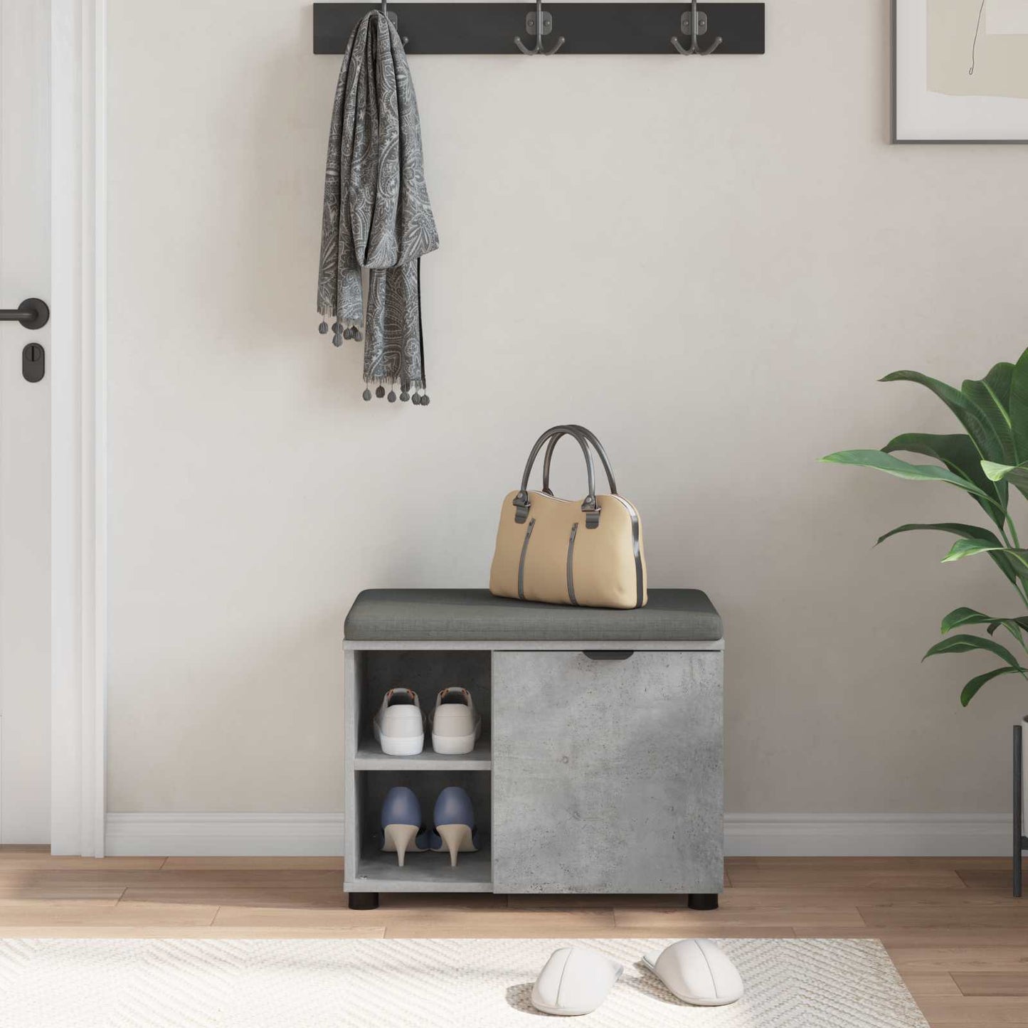 vidaXL Hall Bench with Cushion with Door Concrete Grey 60 x 38 x 46 cm