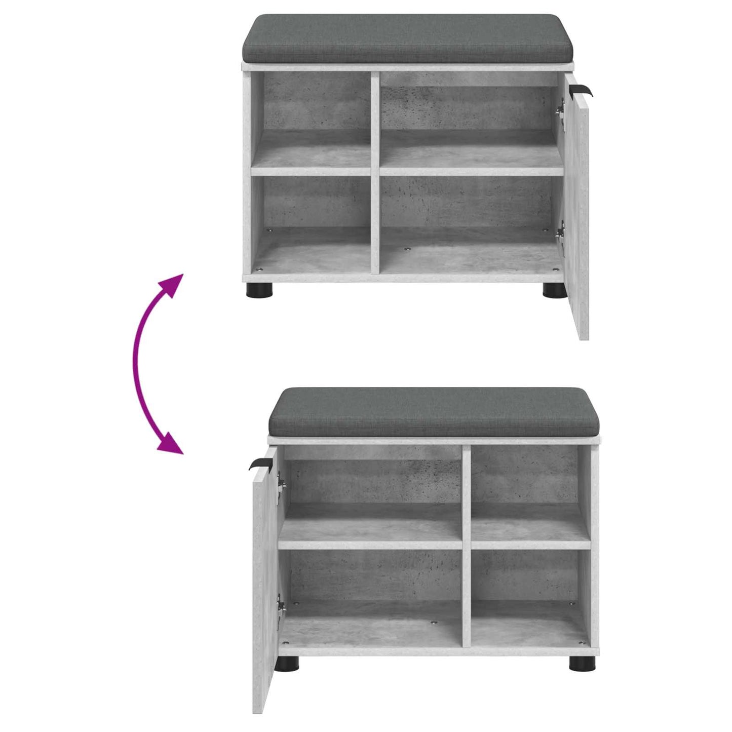 vidaXL Hall Bench with Cushion with Door Concrete Grey 60 x 38 x 46 cm
