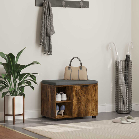 vidaXL Hall Bench with Cushion with Shelf Smoked Oak 60 x 38 x 46 cm