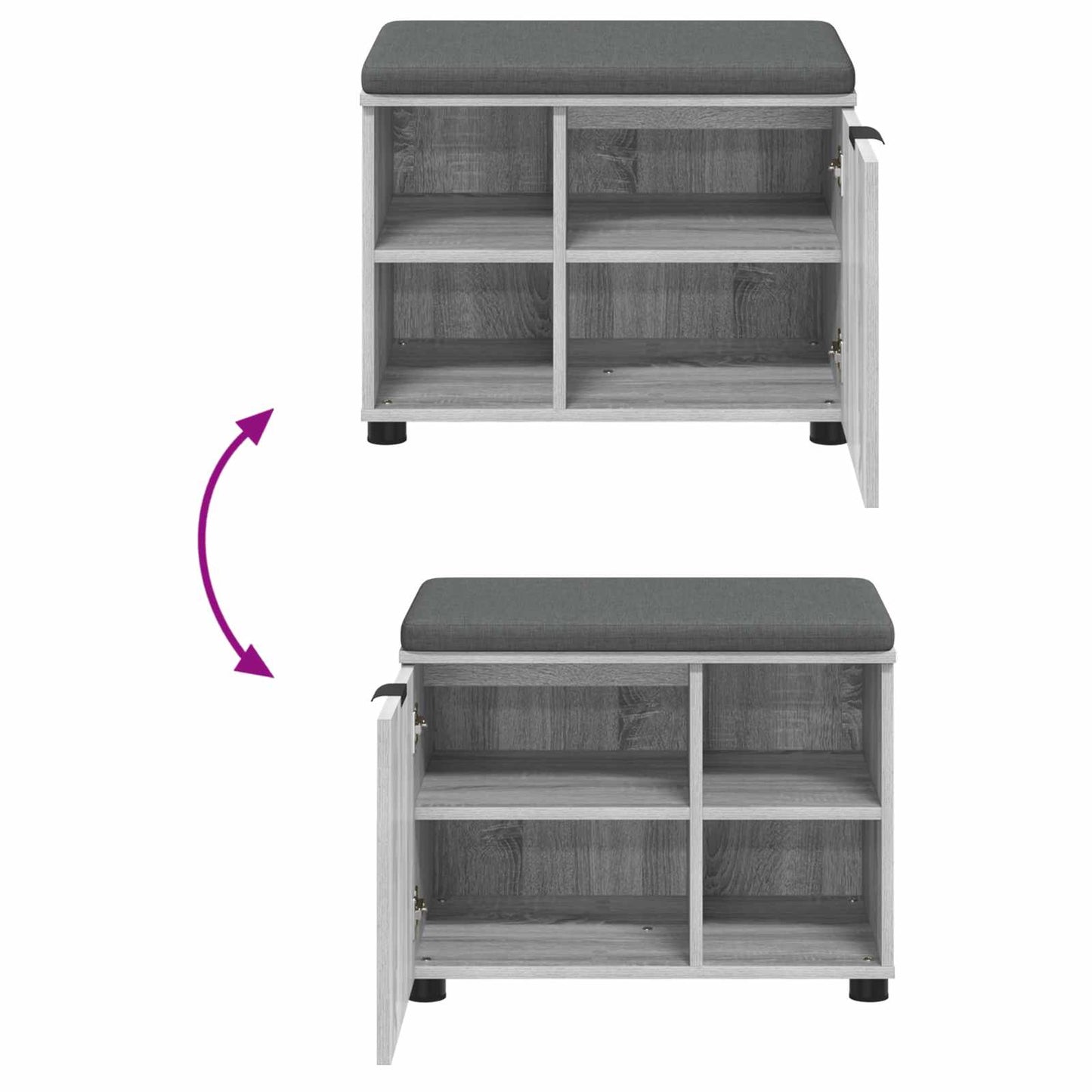 vidaXL Hall Bench with Cushion with Shelf Grey Sonoma 60 x 38 x 46 cm