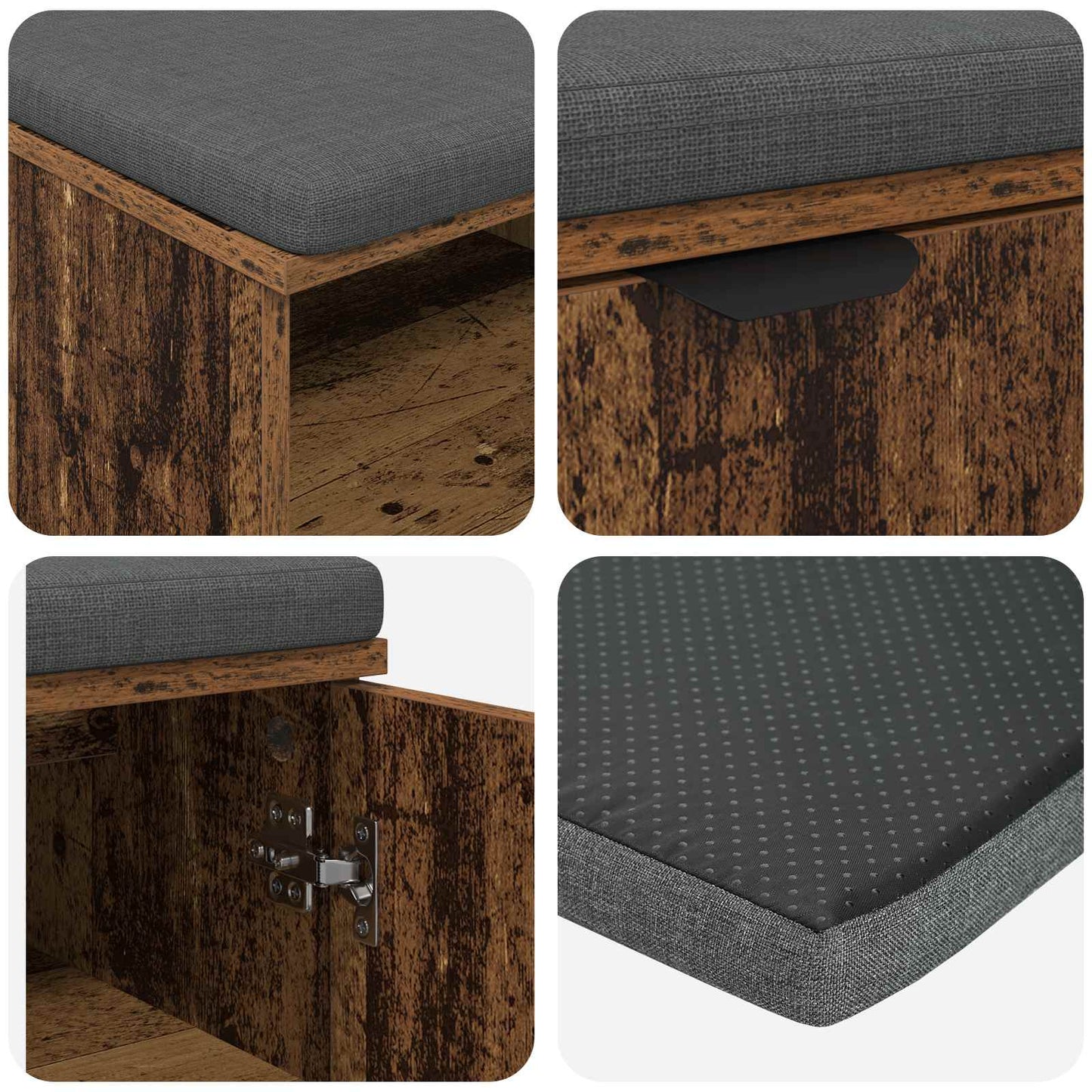 vidaXL Hall Bench Old Wood 60 x 38 x 46 cm Engineered Wood and Fabric