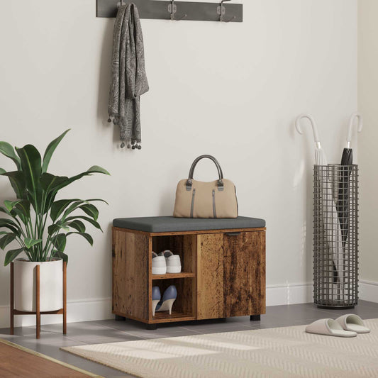 vidaXL Hall Bench Old Wood 60 x 38 x 46 cm Engineered Wood and Fabric