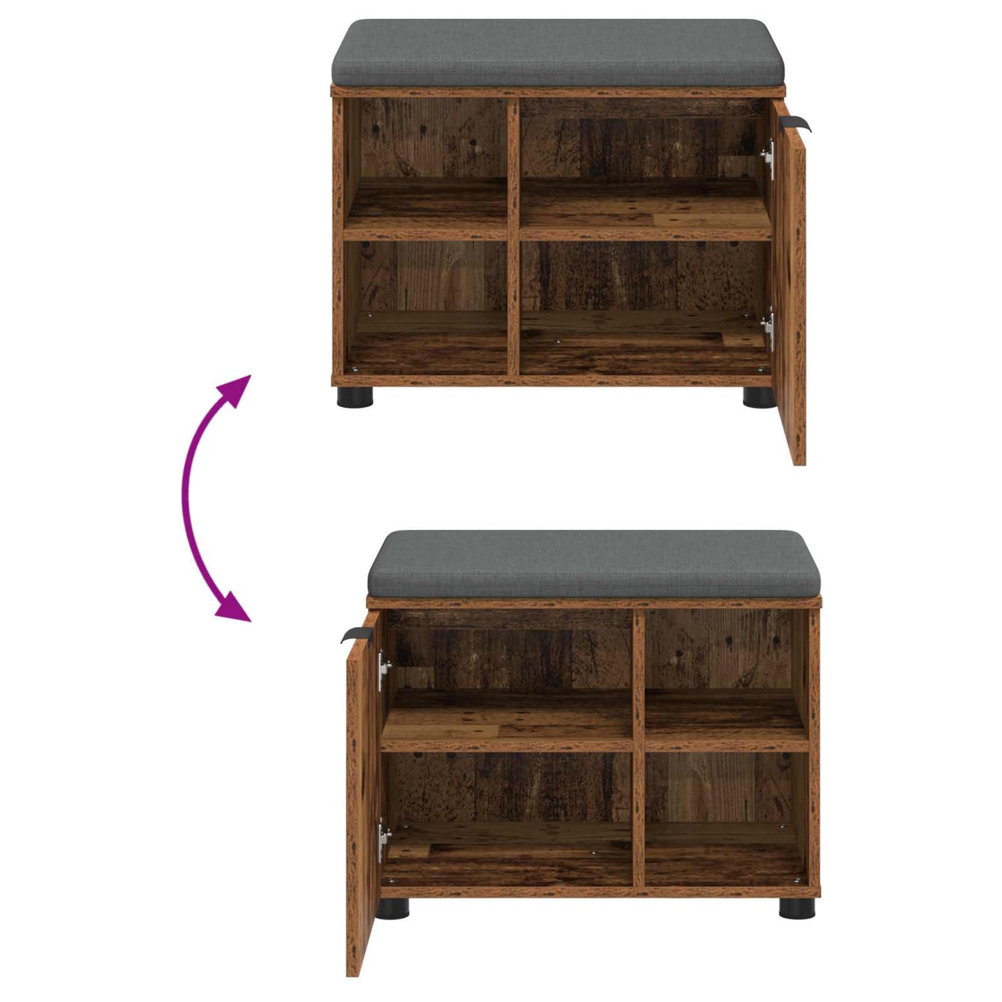 vidaXL Hall Bench Old Wood 60 x 38 x 46 cm Engineered Wood and Fabric