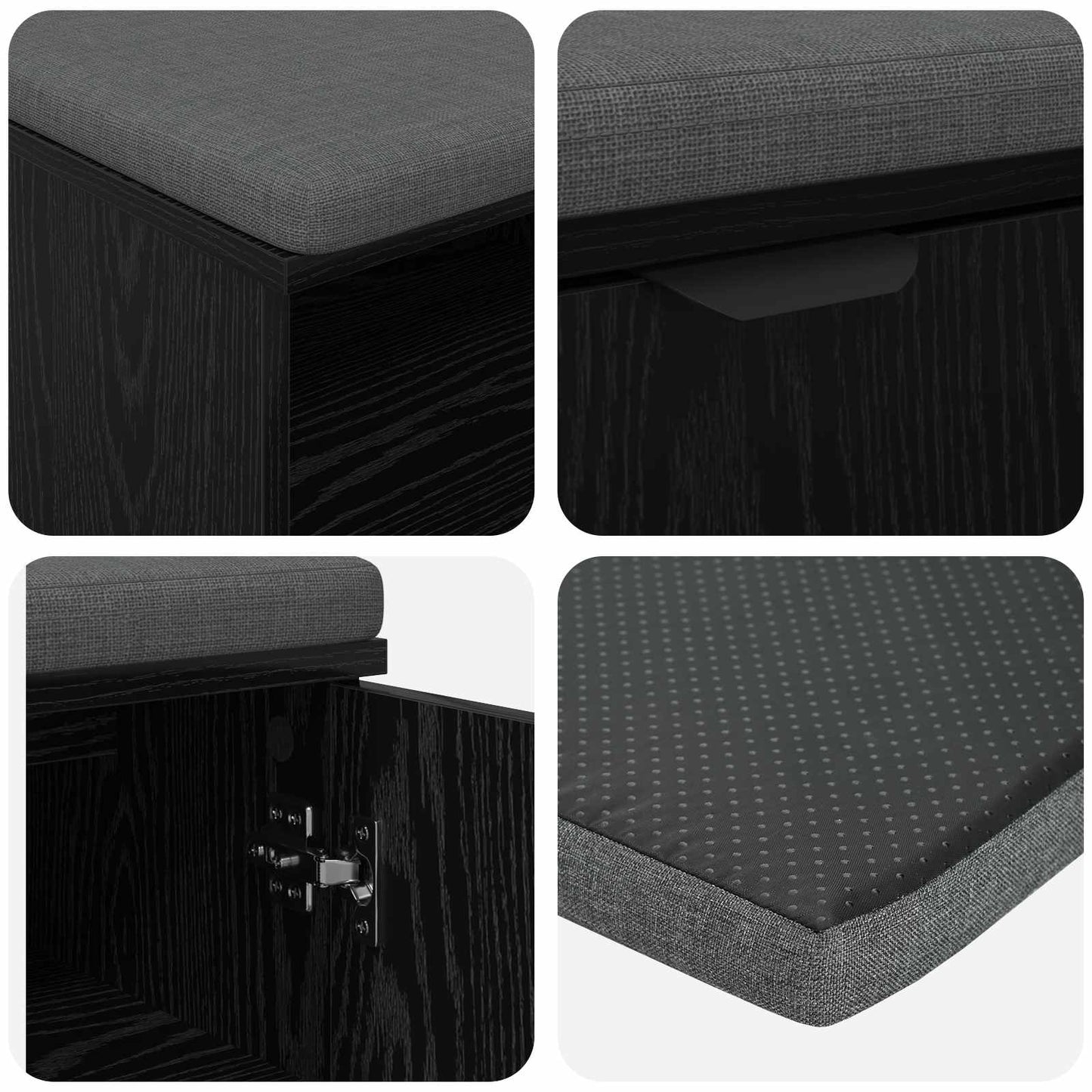 vidaXL Hall Bench Black Oak 80 x 38 x 46 cm Engineered Wood and Fabric