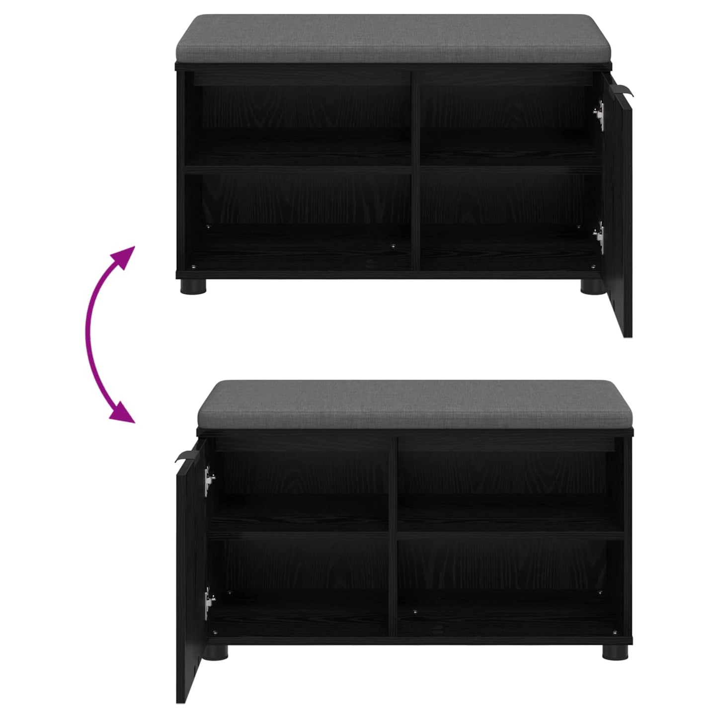 vidaXL Hall Bench Black Oak 80 x 38 x 46 cm Engineered Wood and Fabric
