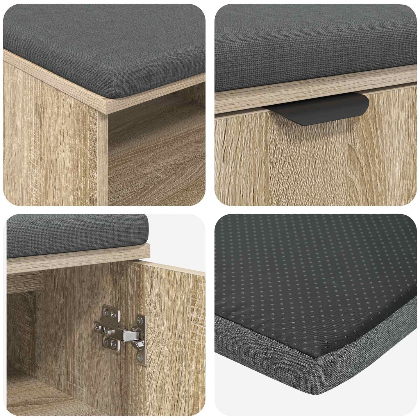 vidaXL Hall Bench with Cushion with Shelf Sonoma Oak 80 x 38 x 46 cm