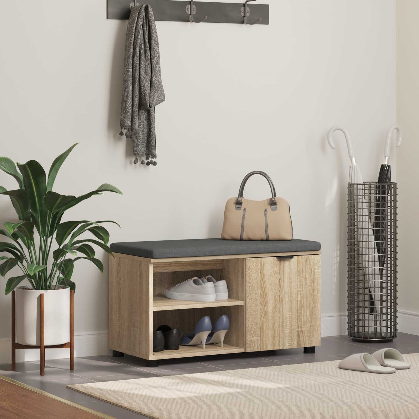 vidaXL Hall Bench with Cushion with Shelf Sonoma Oak 80 x 38 x 46 cm