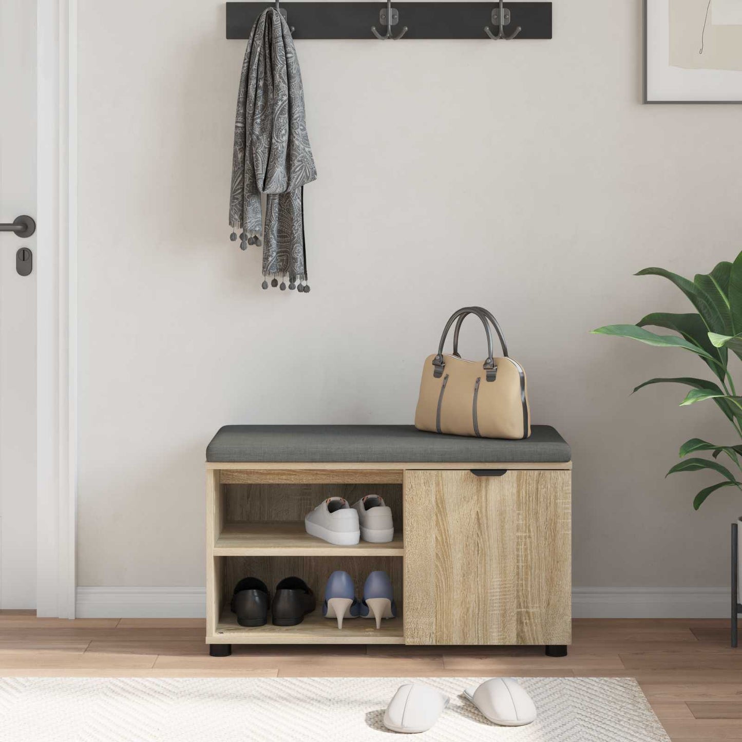 vidaXL Hall Bench with Cushion with Shelf Sonoma Oak 80 x 38 x 46 cm