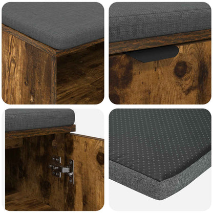 vidaXL Hall Bench with Cushion with Shelf Smoked Oak 80 x 38 x 46 cm