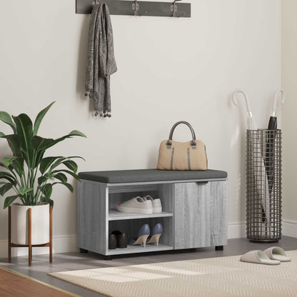vidaXL Hall Bench with Cushion with Shelf Grey Sonoma 80 x 38 x 46 cm