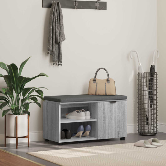 vidaXL Hall Bench with Cushion with Shelf Grey Sonoma 80 x 38 x 46 cm