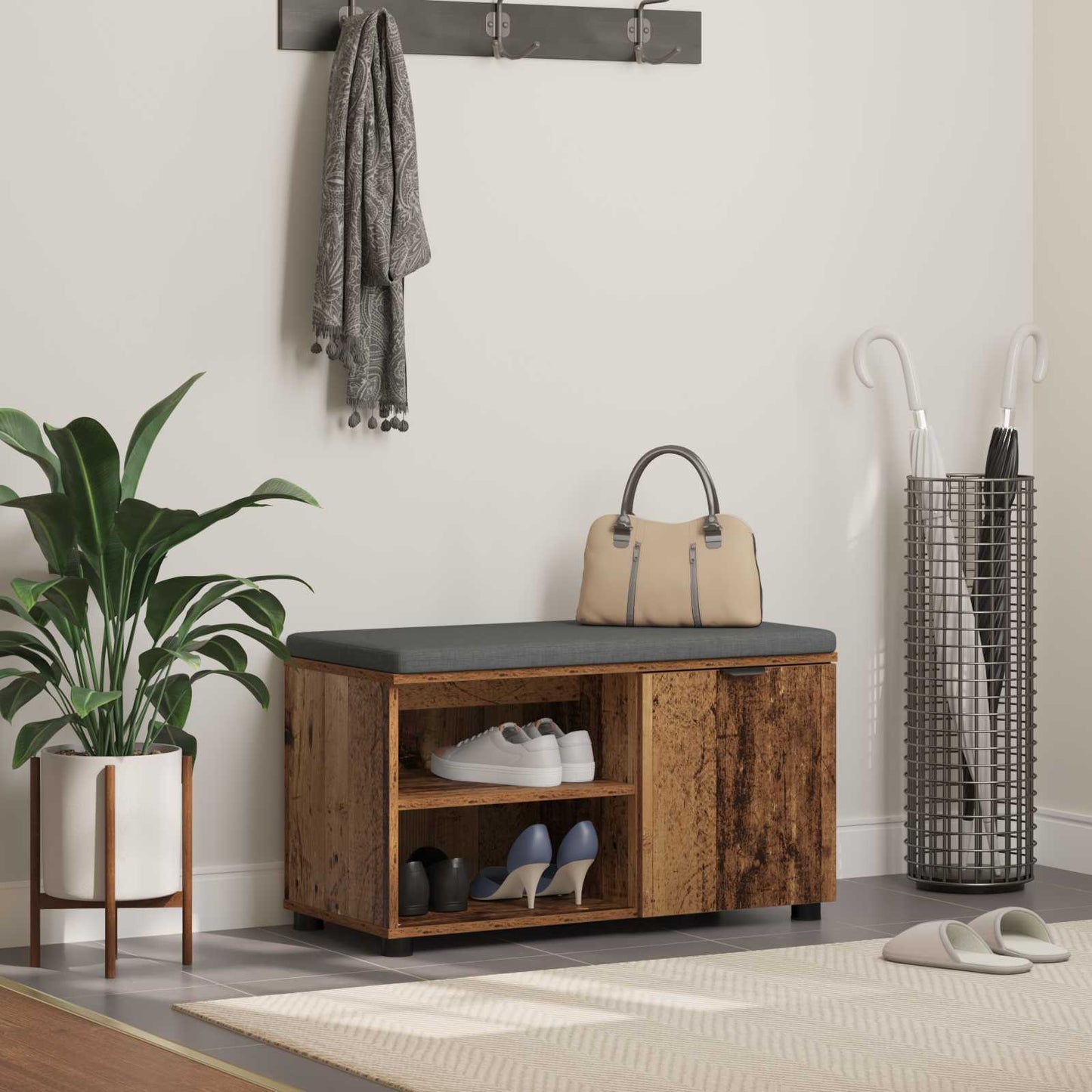 vidaXL Hall Bench Old Wood 80 x 38 x 46 cm Engineered Wood and Fabric