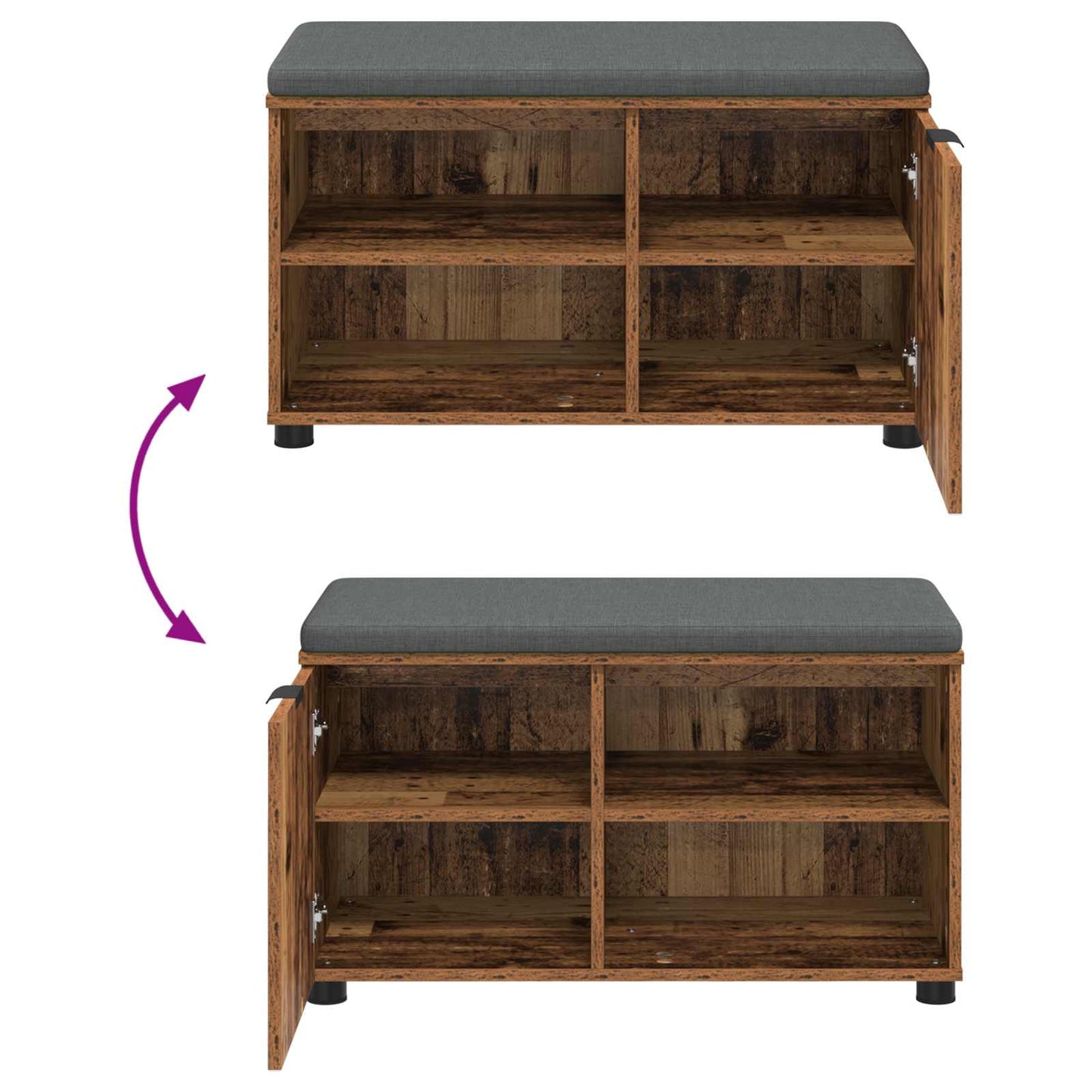 vidaXL Hall Bench Old Wood 80 x 38 x 46 cm Engineered Wood and Fabric