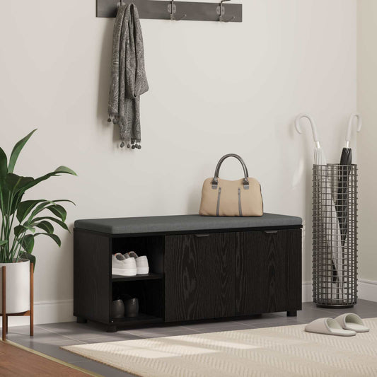vidaXL Hall Bench with Cushion with Shelf Black Oak 100 x 38 x 46 cm