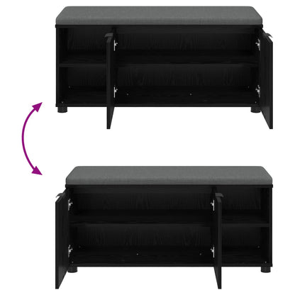 vidaXL Hall Bench with Cushion with Shelf Black Oak 100 x 38 x 46 cm