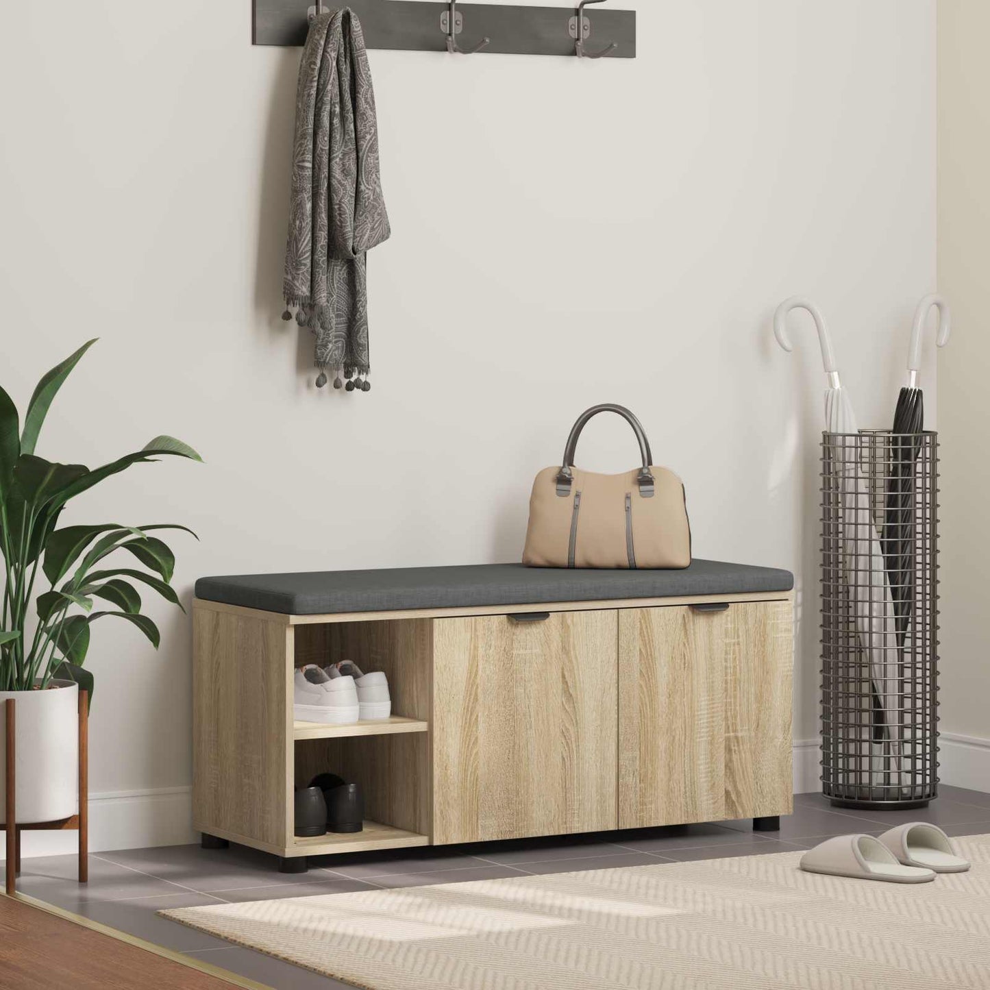 vidaXL Hall Bench with Cushion with Shelf Sonoma Oak 100 x 38 x 46 cm