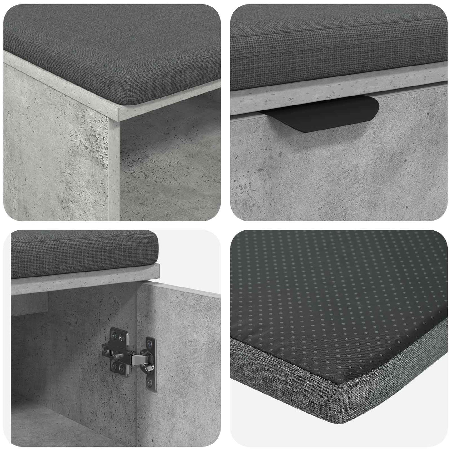 vidaXL Hall Bench with Cushion Concrete Grey 100 x 38 x 46 cm