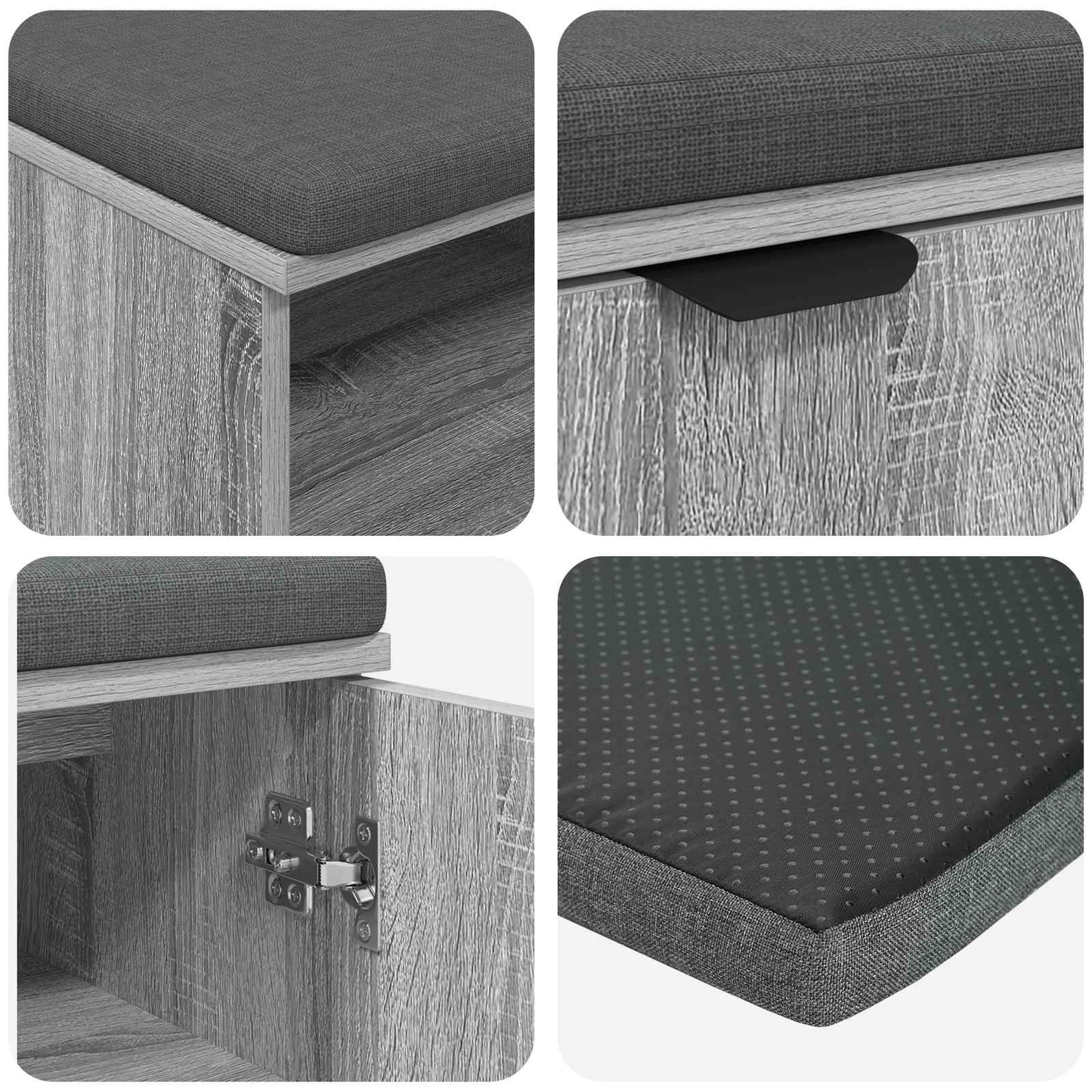 vidaXL Hall Bench with Cushion with Shelf Grey Sonoma 100 x 38 x 46 cm