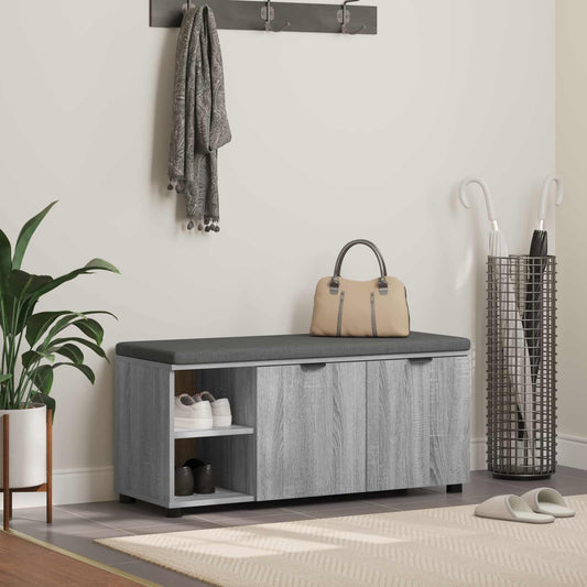 vidaXL Hall Bench with Cushion with Shelf Grey Sonoma 100 x 38 x 46 cm