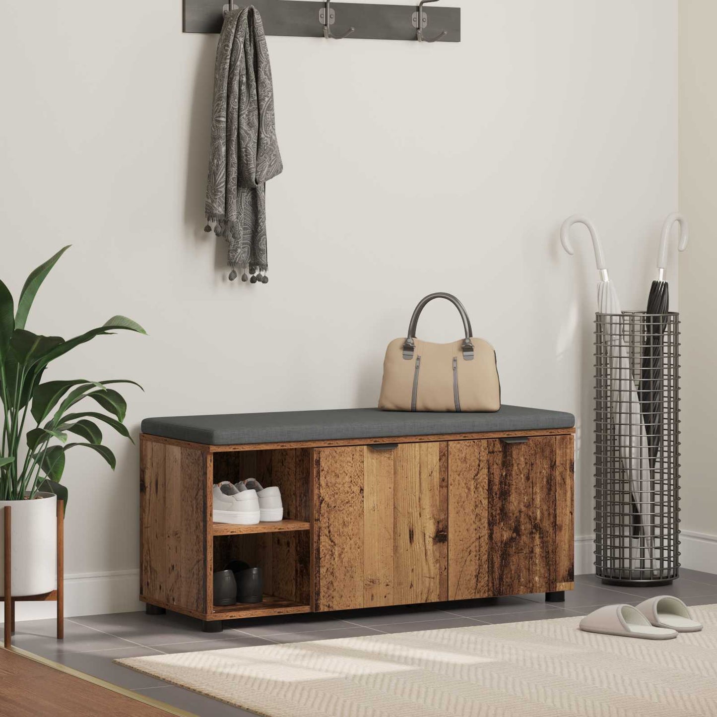 vidaXL Hall Bench Old Wood 100 x 38 x 46 cm Engineered Wood and Fabric