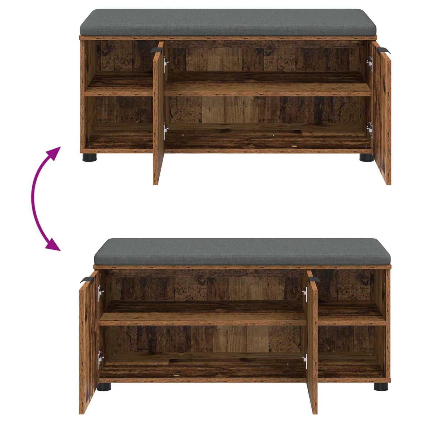 vidaXL Hall Bench Old Wood 100 x 38 x 46 cm Engineered Wood and Fabric