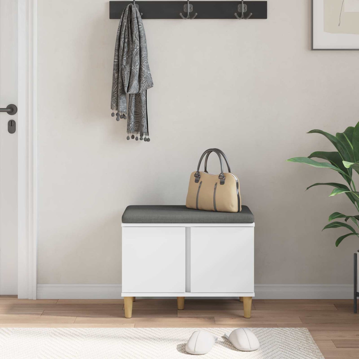 vidaXL Hall Bench White 60 x 38 x 46 cm Engineered Wood and Fabric