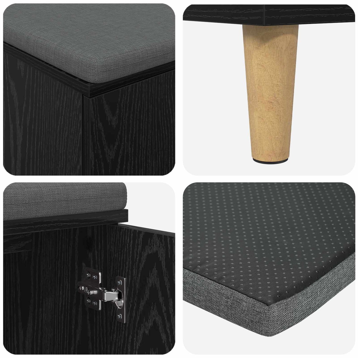 vidaXL Hall Bench Black Oak 60 x 38 x 46 cm Engineered Wood and Fabric