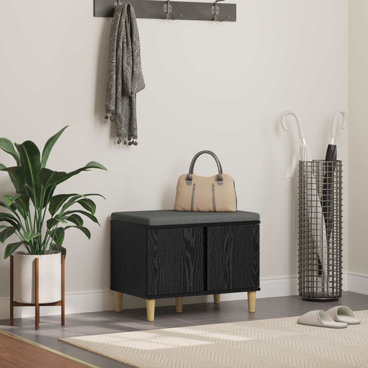 vidaXL Hall Bench Black Oak 60 x 38 x 46 cm Engineered Wood and Fabric