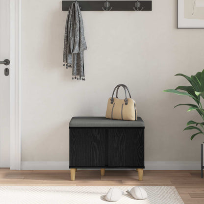 vidaXL Hall Bench Black Oak 60 x 38 x 46 cm Engineered Wood and Fabric